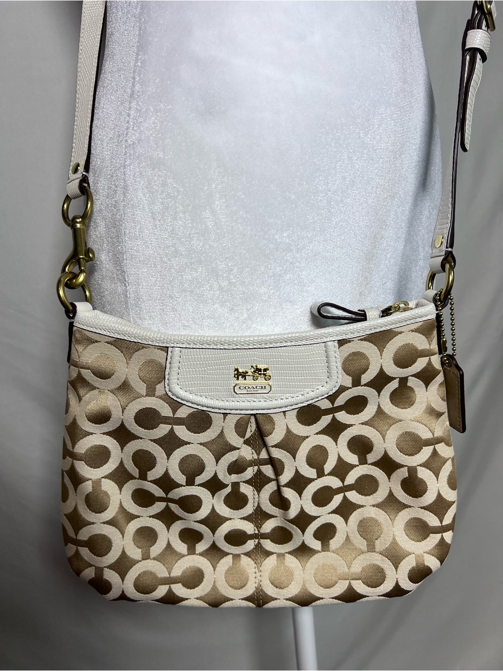Coach Khaki Gold and Chalk Signature Jacquard Crossbody Bag